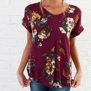 Burgundy floral blouse